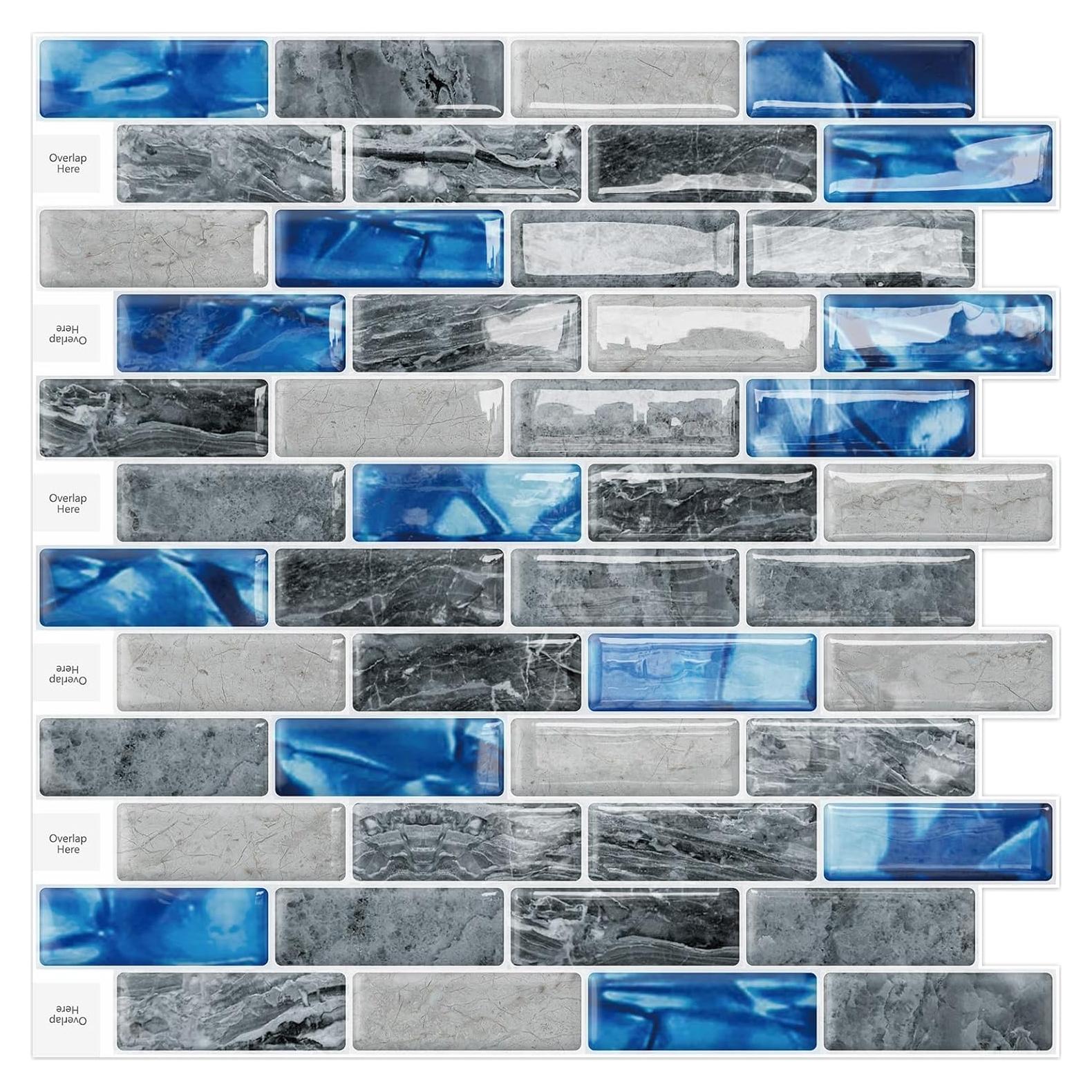 Fondo de Cocina Autoadhesivo DEWOO 3D Mármol Azul 10 Hojas 30x30 cm