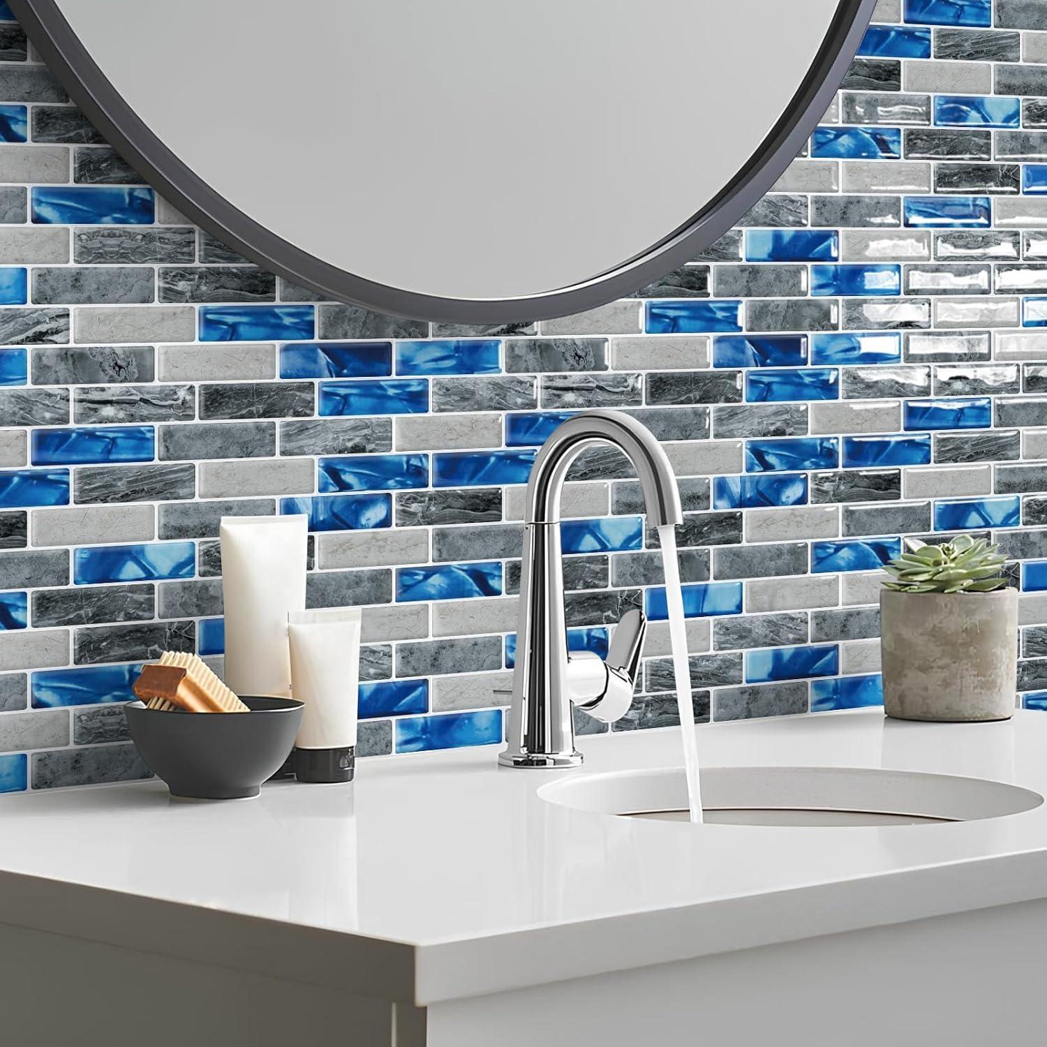 Fondo de Cocina Autoadhesivo DEWOO 3D Mármol Azul 10 Hojas 30x30 cm