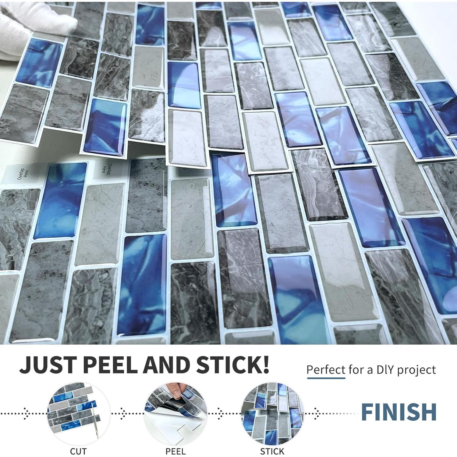 Fondo de Cocina Autoadhesivo DEWOO 3D Mármol Azul 10 Hojas 30x30 cm