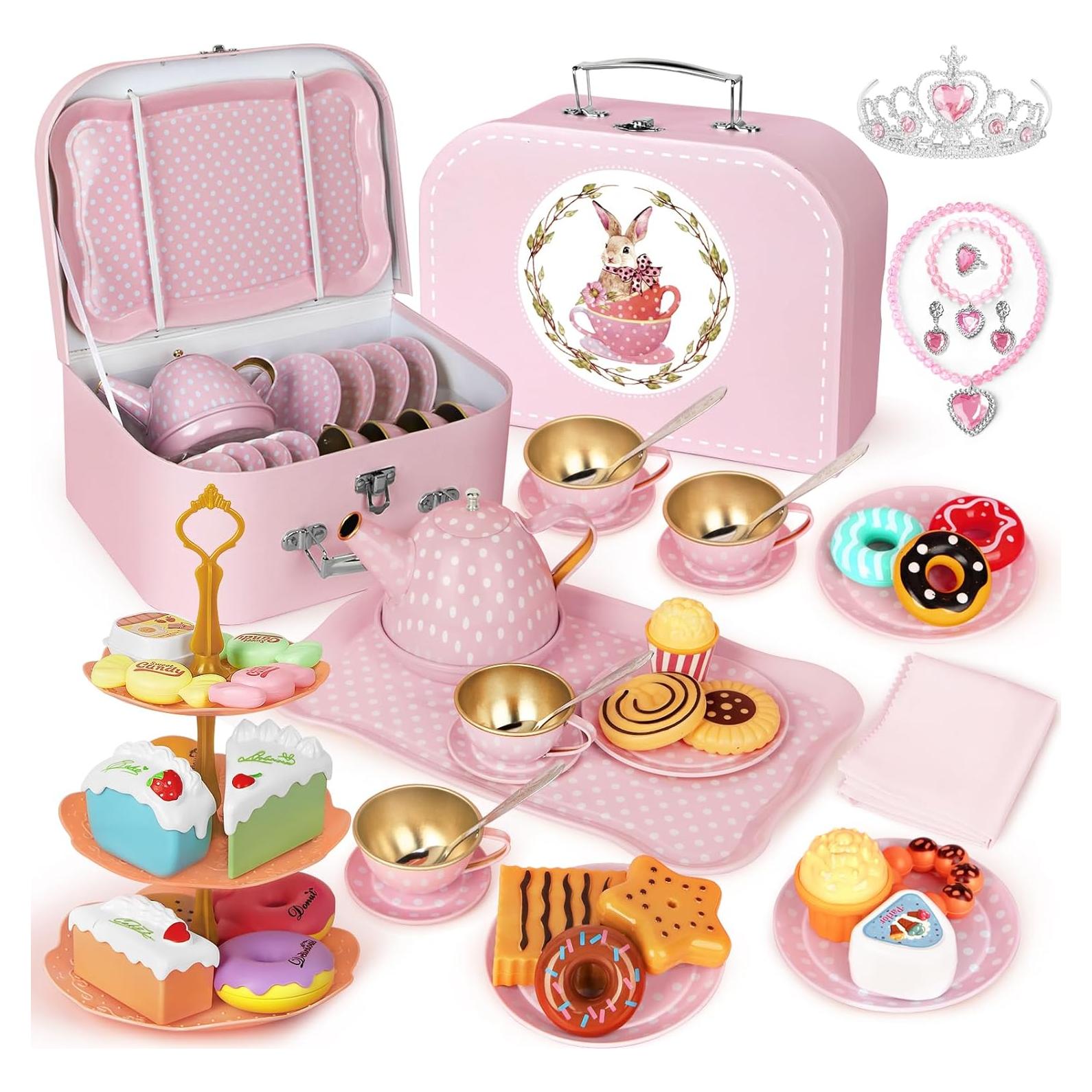 Juego de Té para Niñas iAOVUEBYgiftset 49 Piezas Rosa