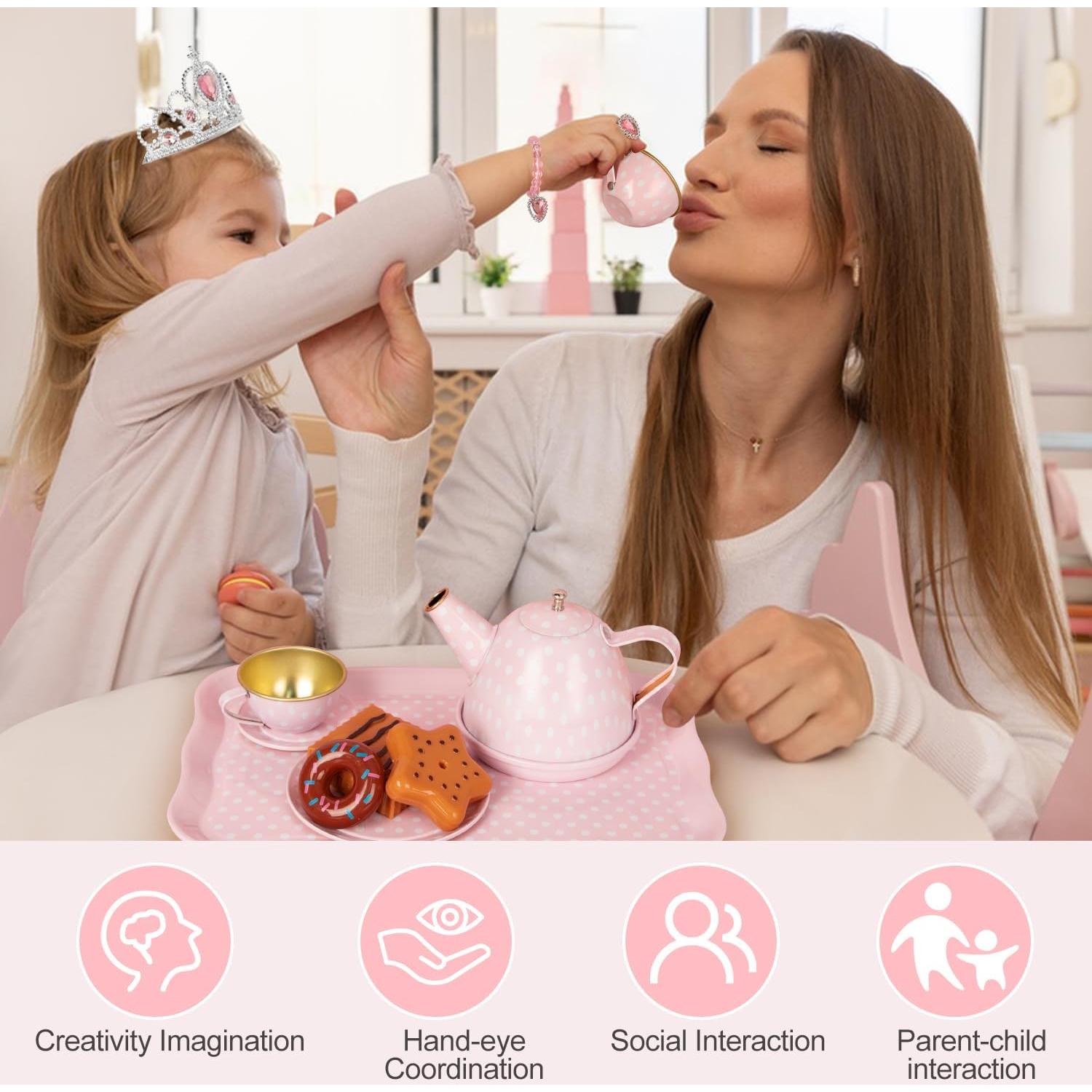 Juego de Té para Niñas iAOVUEBYgiftset 49 Piezas Rosa