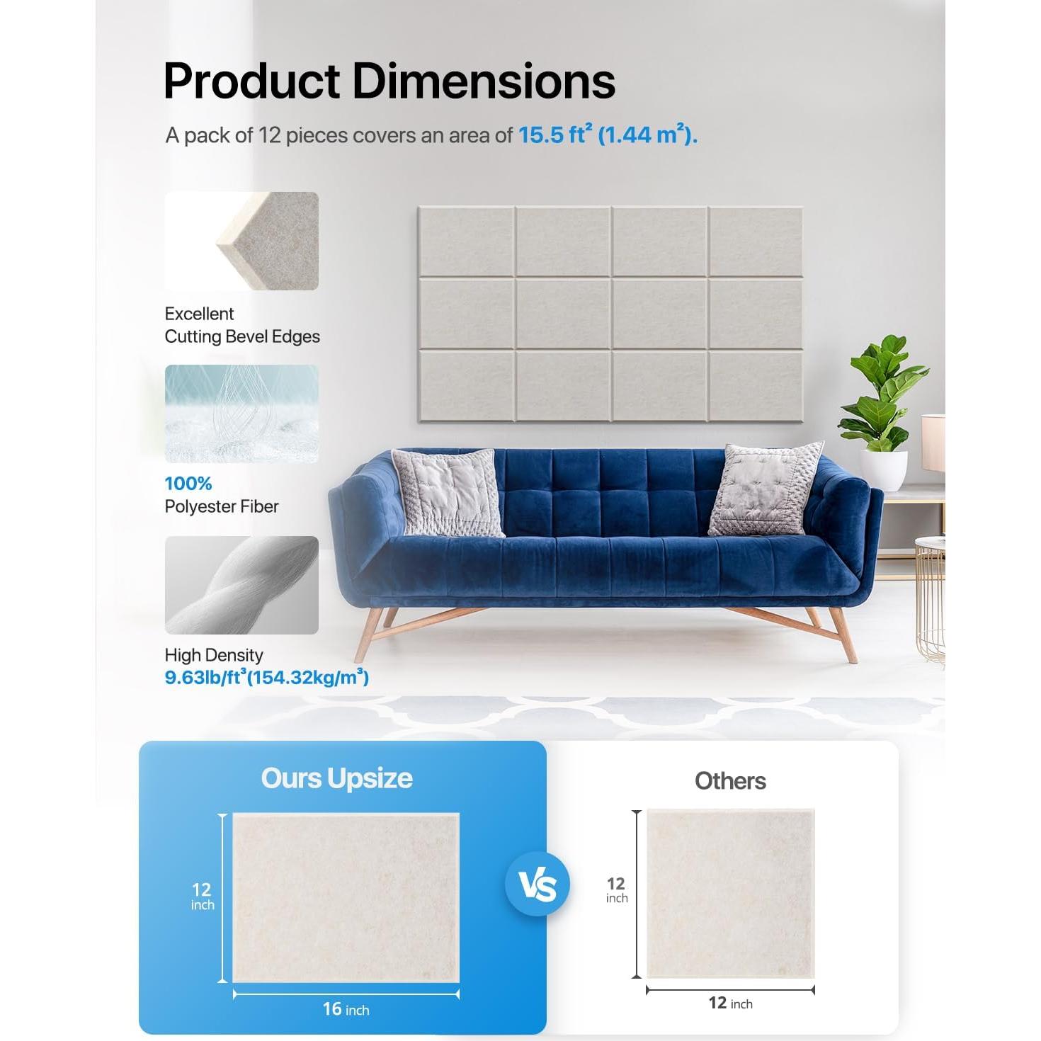 Paneles Aislantes de Sonido Soundsbay Beige 12 Piezas 40.64x30.48cm