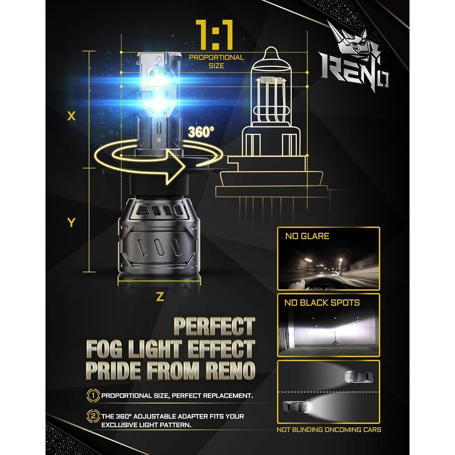 Bombillas de Luz de Niebla H4 9003 RENO - 300% Más Brillantes