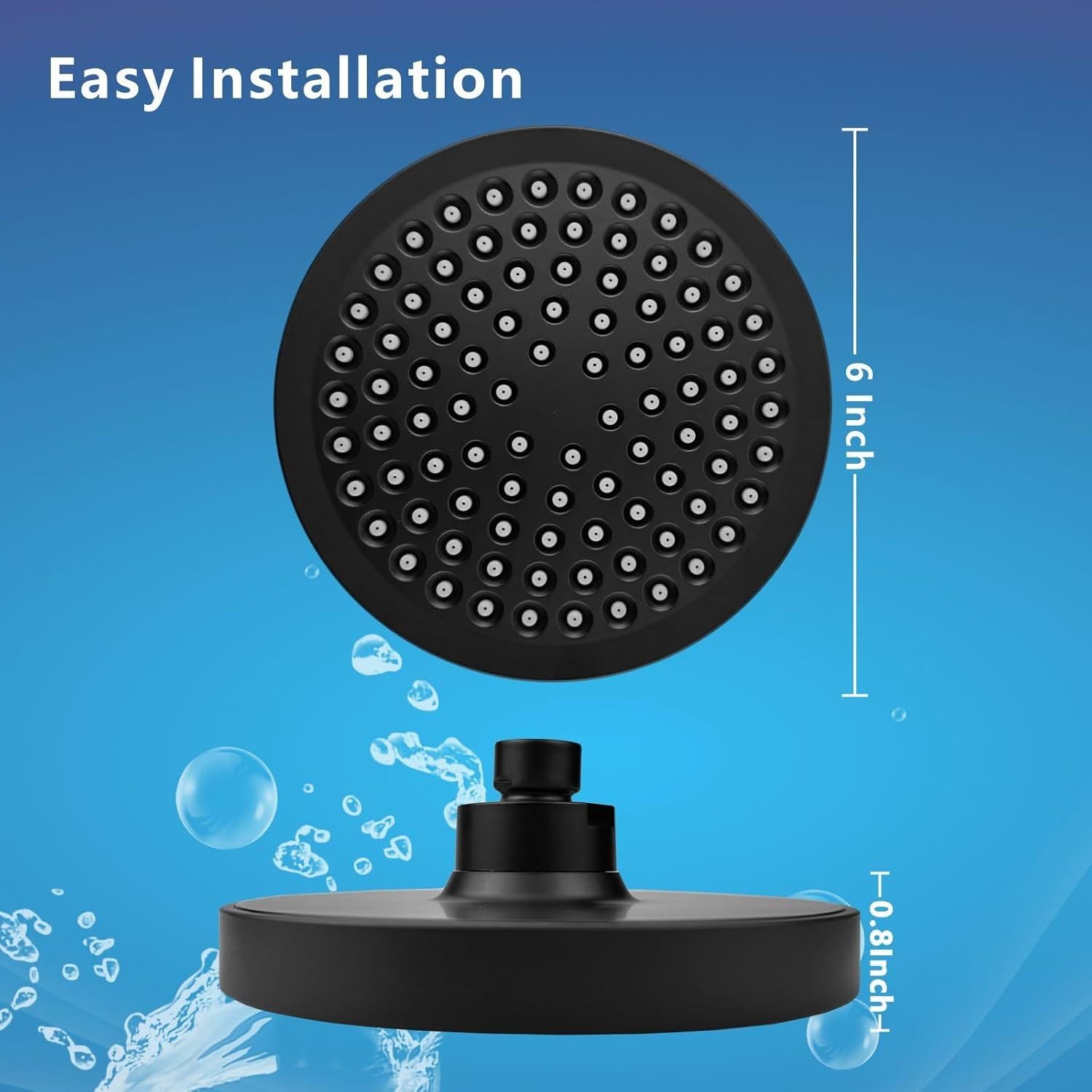 Cabezal de Ducha Fijo Eolax 6" Alta Presión Negro Mate