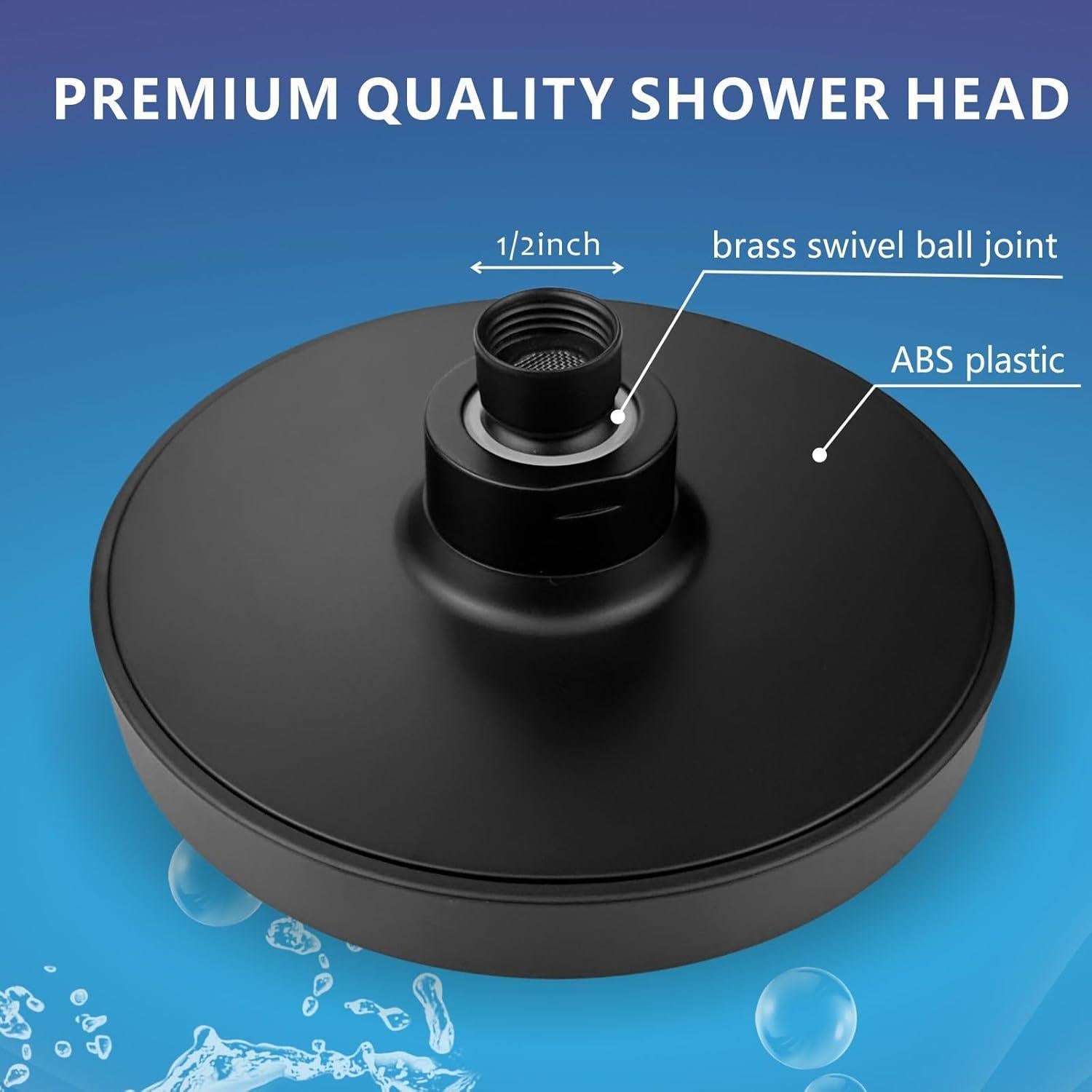 Cabezal de Ducha Fijo Eolax 6" Alta Presión Negro Mate