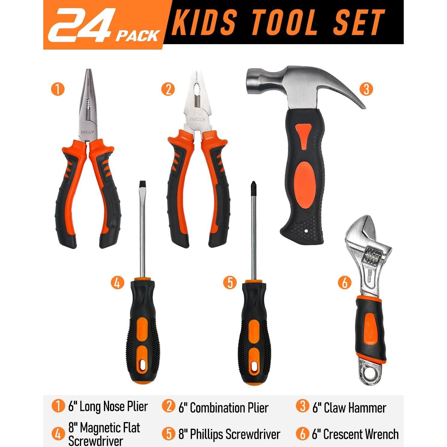 Conjunto de Herramientas Reales INCLY 24 PCS para Niños