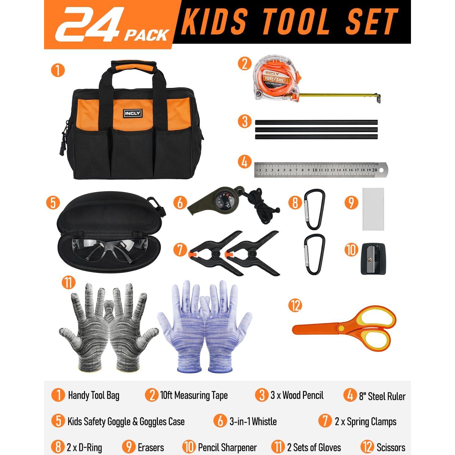 Conjunto de Herramientas Reales INCLY 24 PCS para Niños