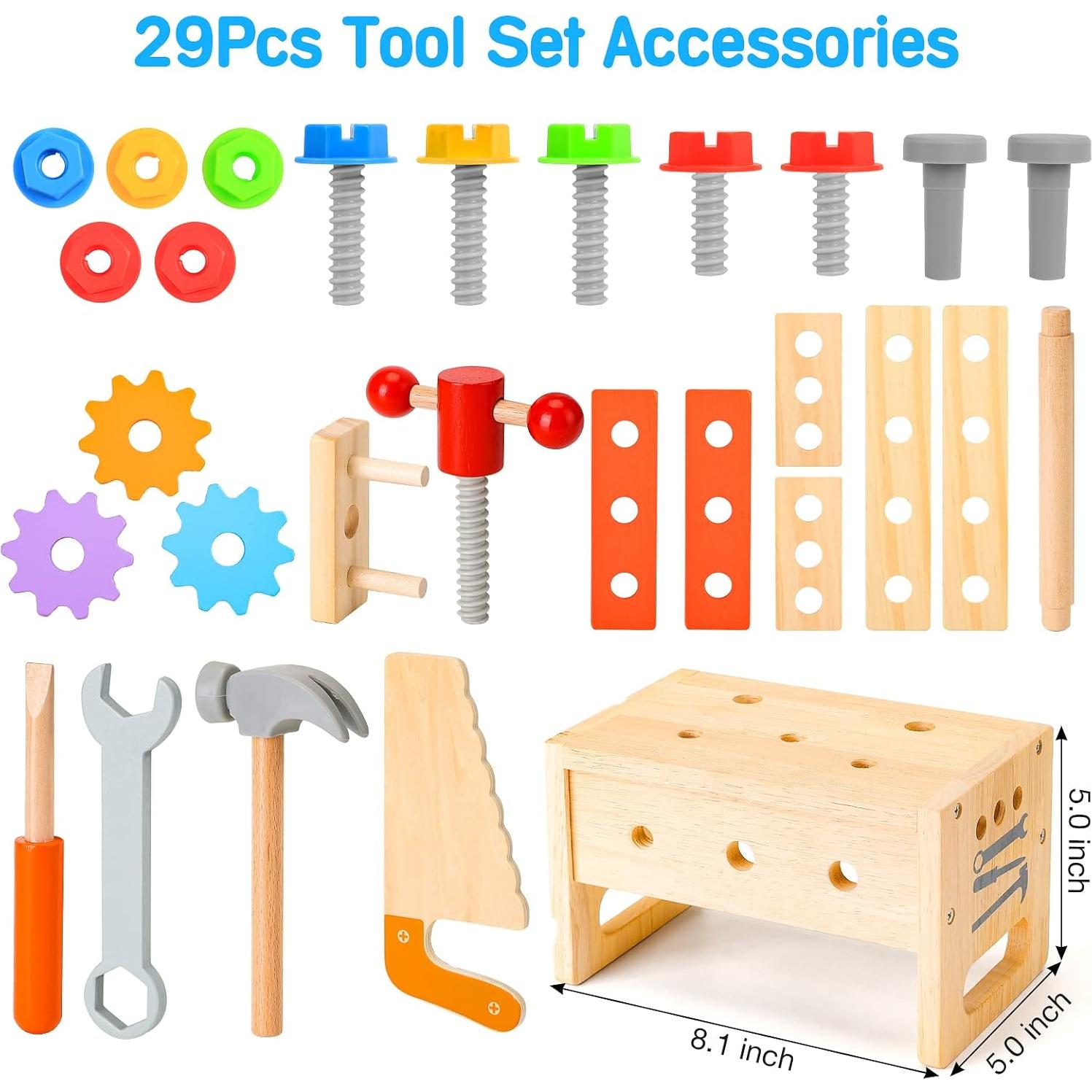 Juego de Herramientas de Madera Hieoby 29 Piezas para Niños