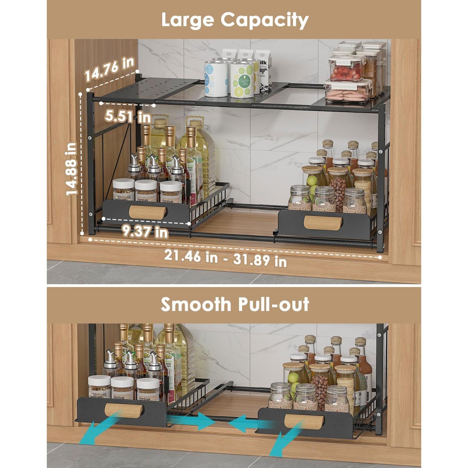Organizador Bajo Fregadero REALINN Expandible 2 Niveles Negro