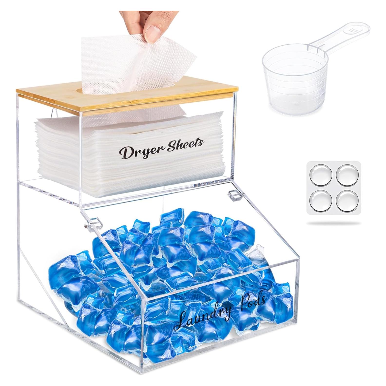 Contenedor de cápulas de lavandería Hiitytin con tapa de bambú