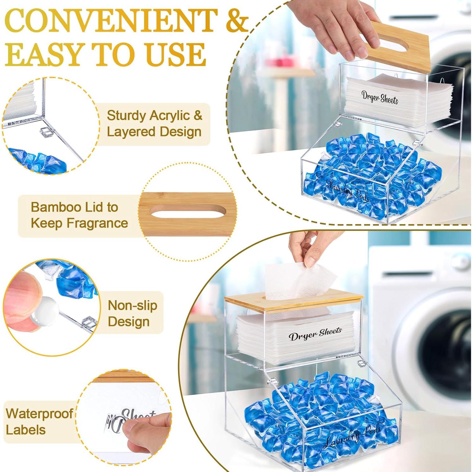 Contenedor de cápulas de lavandería Hiitytin con tapa de bambú