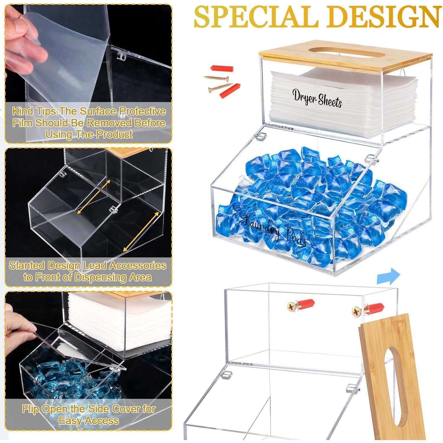 Contenedor de cápulas de lavandería Hiitytin con tapa de bambú