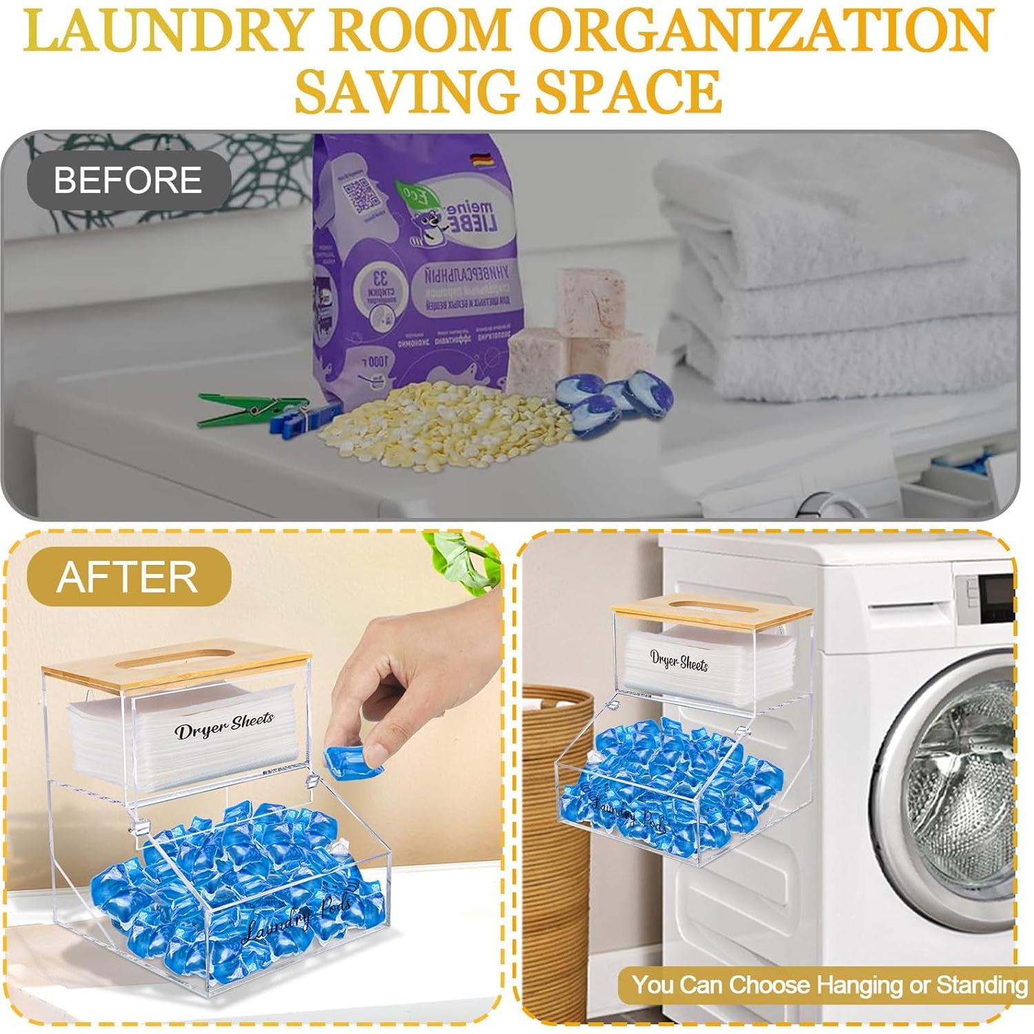 Contenedor de cápulas de lavandería Hiitytin con tapa de bambú