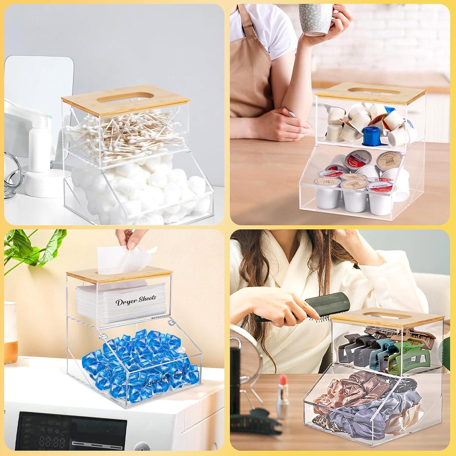 Contenedor de cápulas de lavandería Hiitytin con tapa de bambú