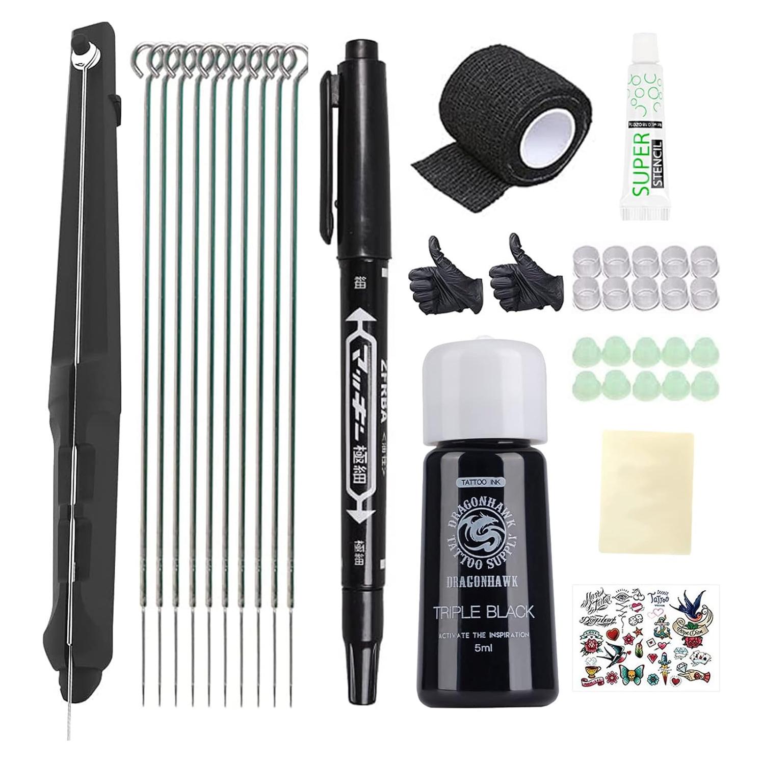 Kit de Tatuaje Dragonhawk Poke para Principiantes con Tinta y Agujas