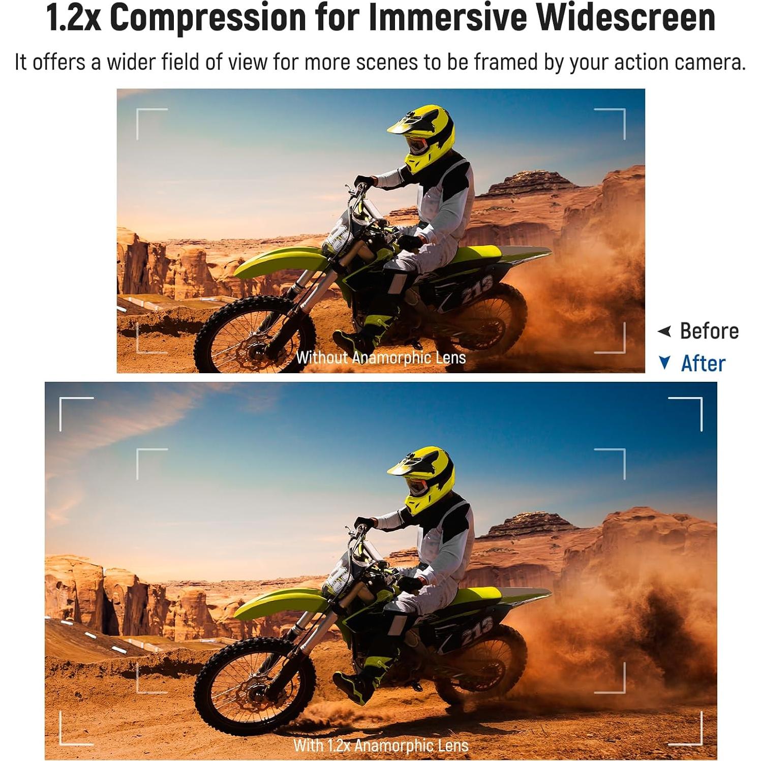 NEEWER 1.2X Anamorphic Lens Compatible with Gopro Hero 12 11 10 9 Black, Widescreen Cinematic Effect with Blue Flare, Anti Reflection Multi Coated HD Optical Lens, LS-56