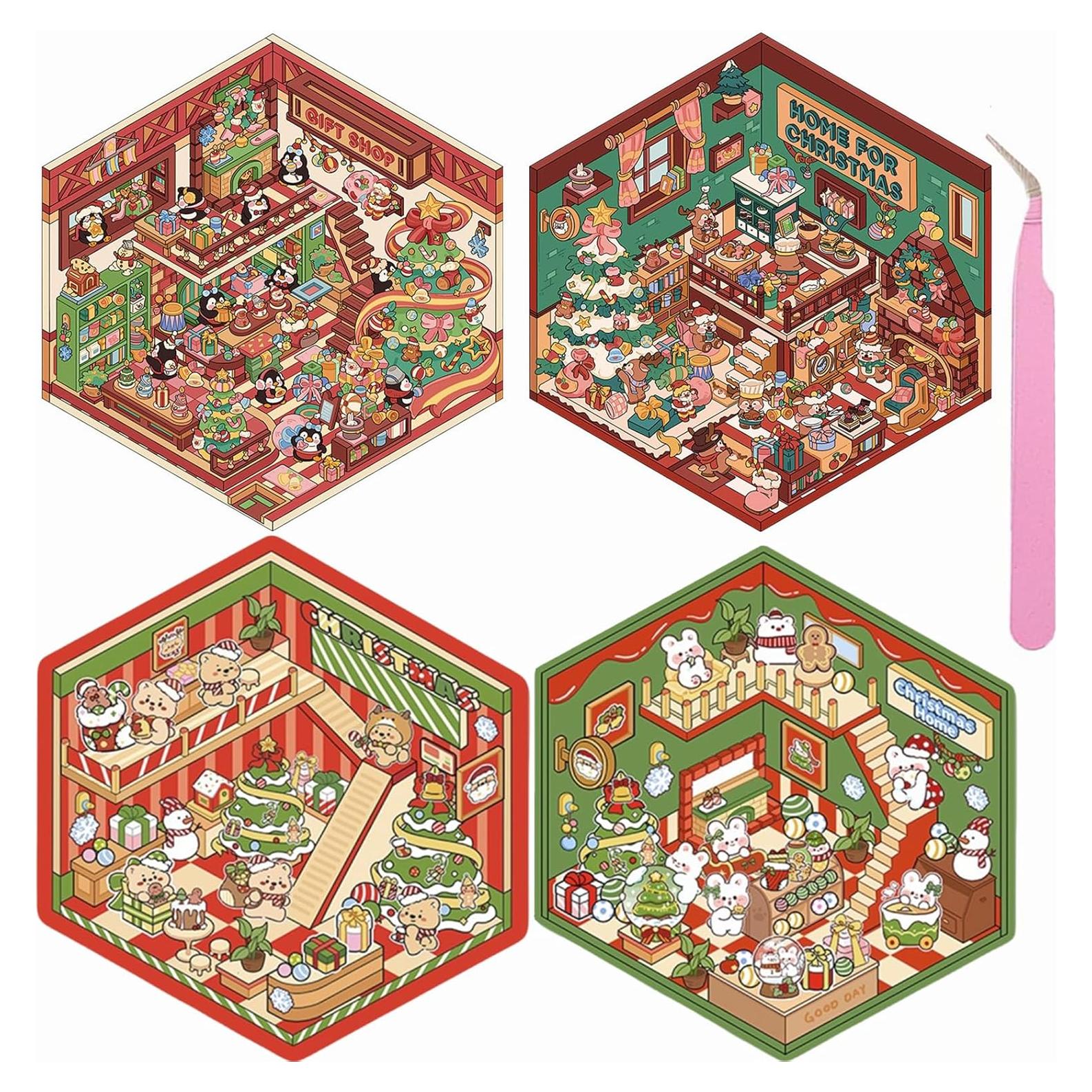 Set de Stickers 3D Reutilizables Wnqou - Escenas Navideñas