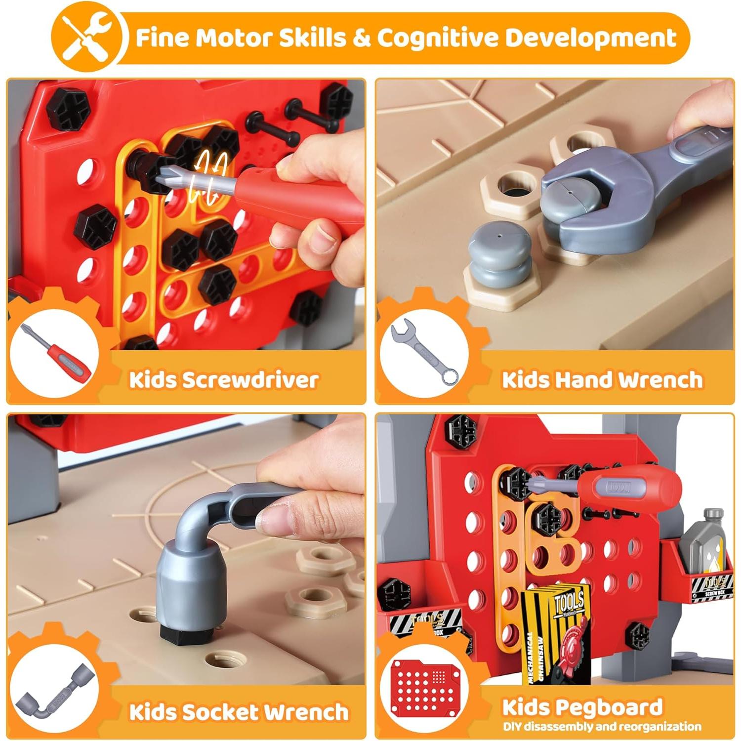 Banco de herramientas Honeystar para niños 65 piezas