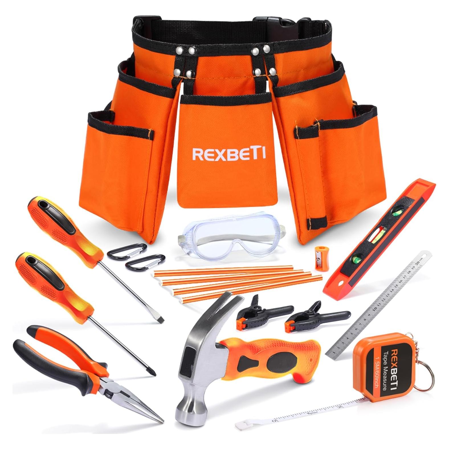 Juego de herramientas REXBETI para niños con cinturón 17 piezas