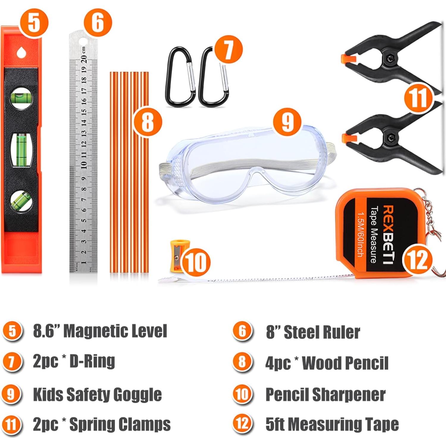 Juego de herramientas REXBETI para niños con cinturón 17 piezas