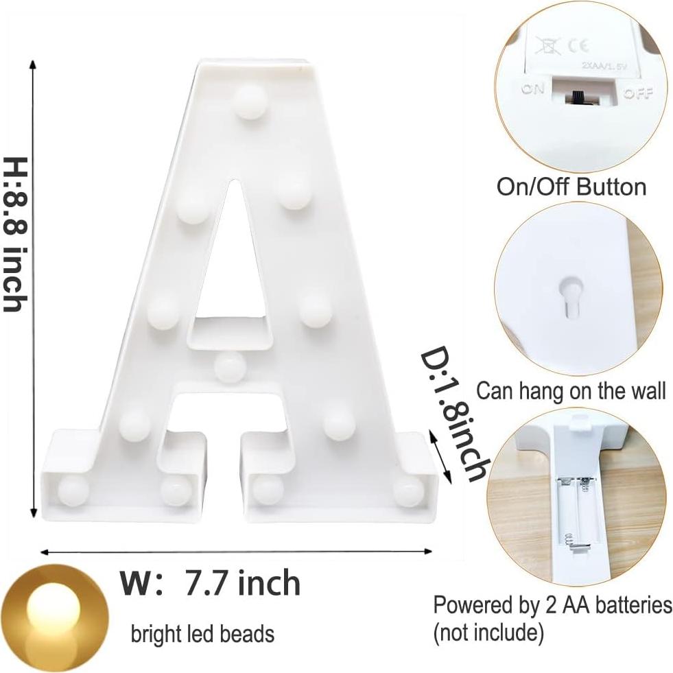 Letras LED AUSAYE 22 cm Iluminadas para Decoración Hogar Fiesta