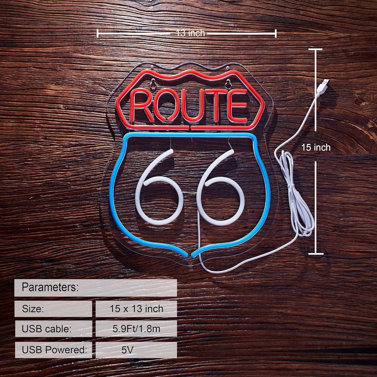Letrero de Neón Ruta 66 Rojo Blanco Azul LED 38x33 cm