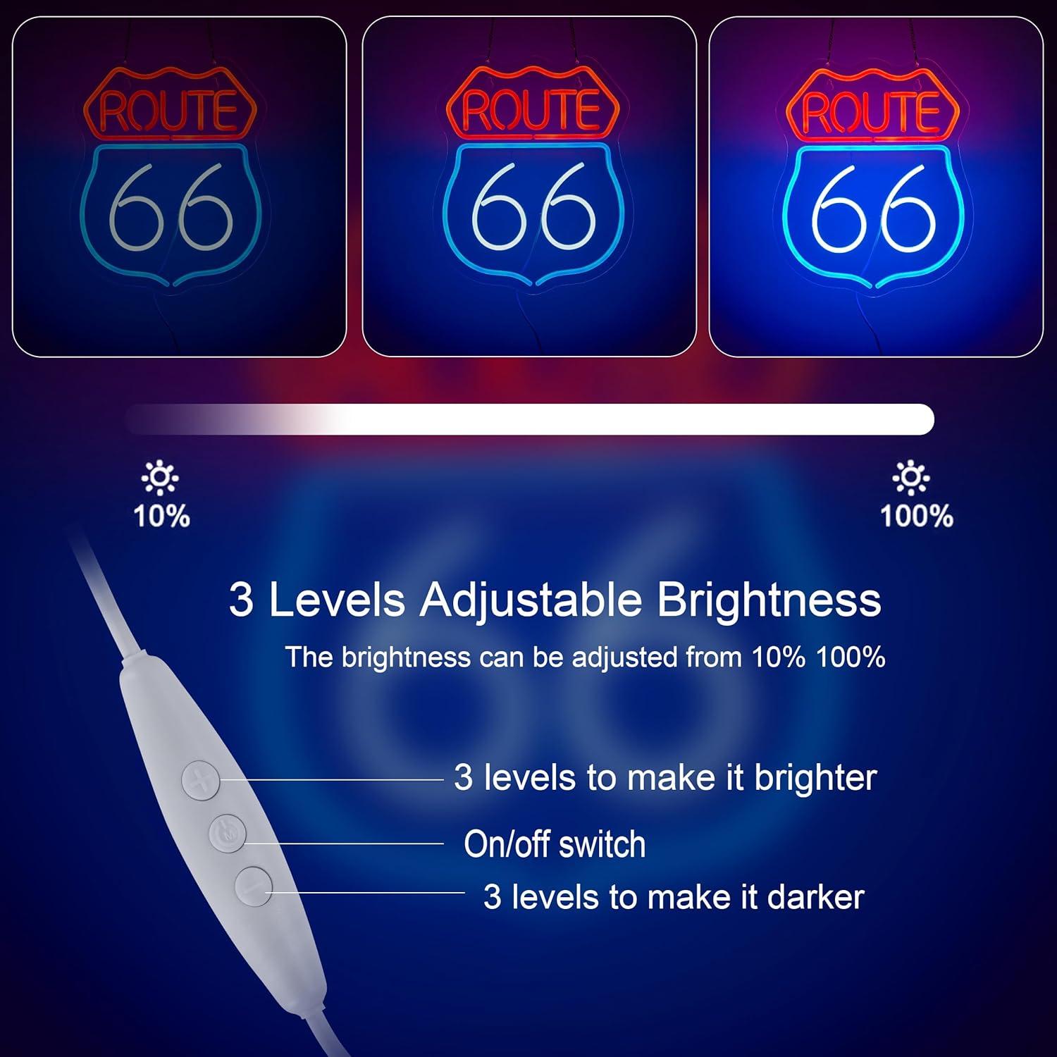 Letrero de Neón Ruta 66 Rojo Blanco Azul LED 38x33 cm