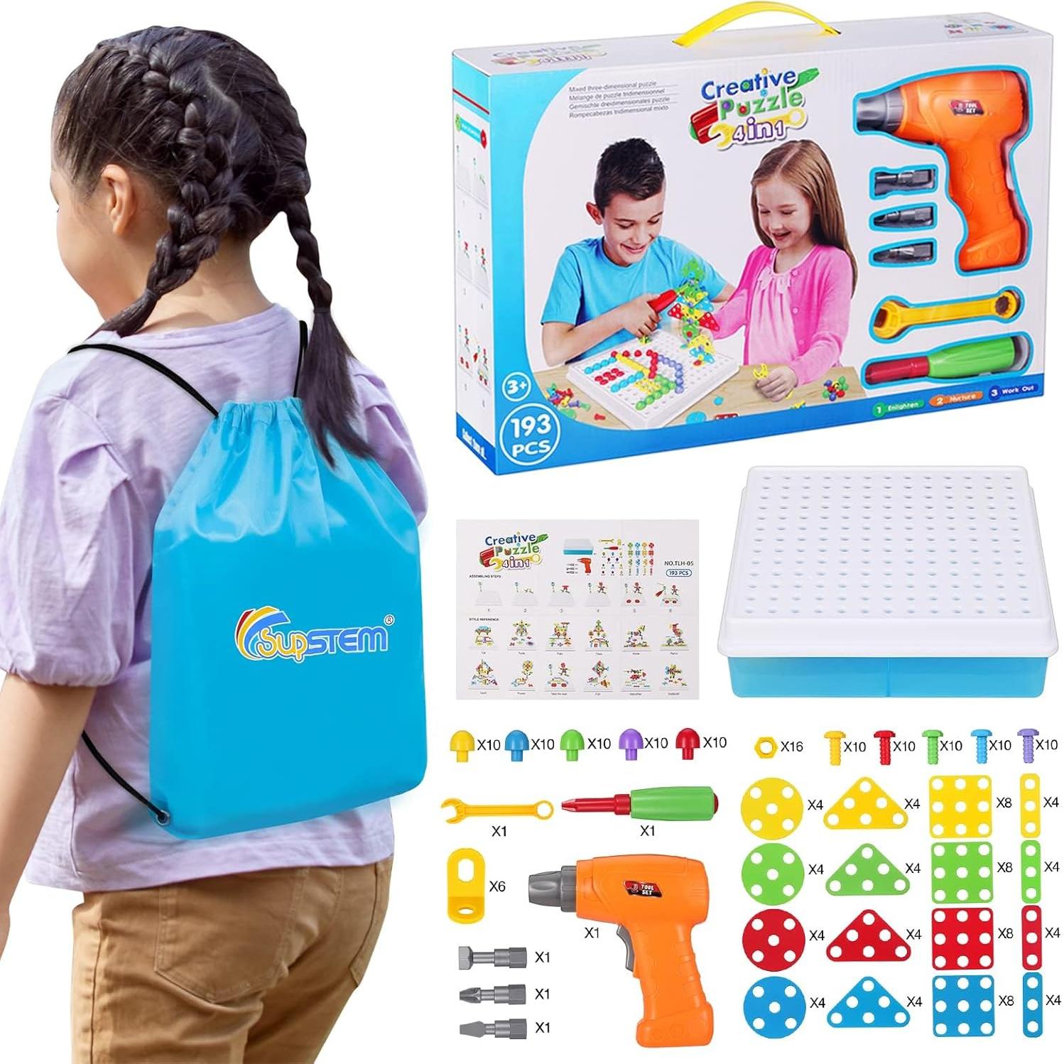 Kit de Taladro Eléctrico SUPSTEM 192 Piezas para Niños