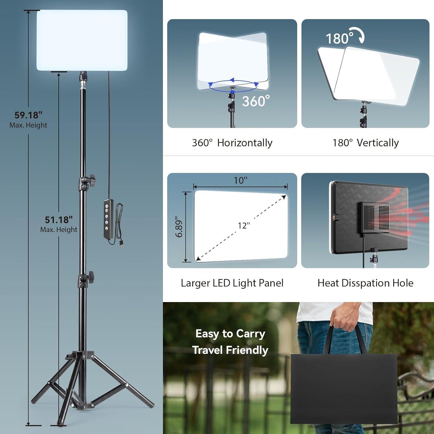 Kit de Luz LED para Video Scrhot con Trípode 132cm USB