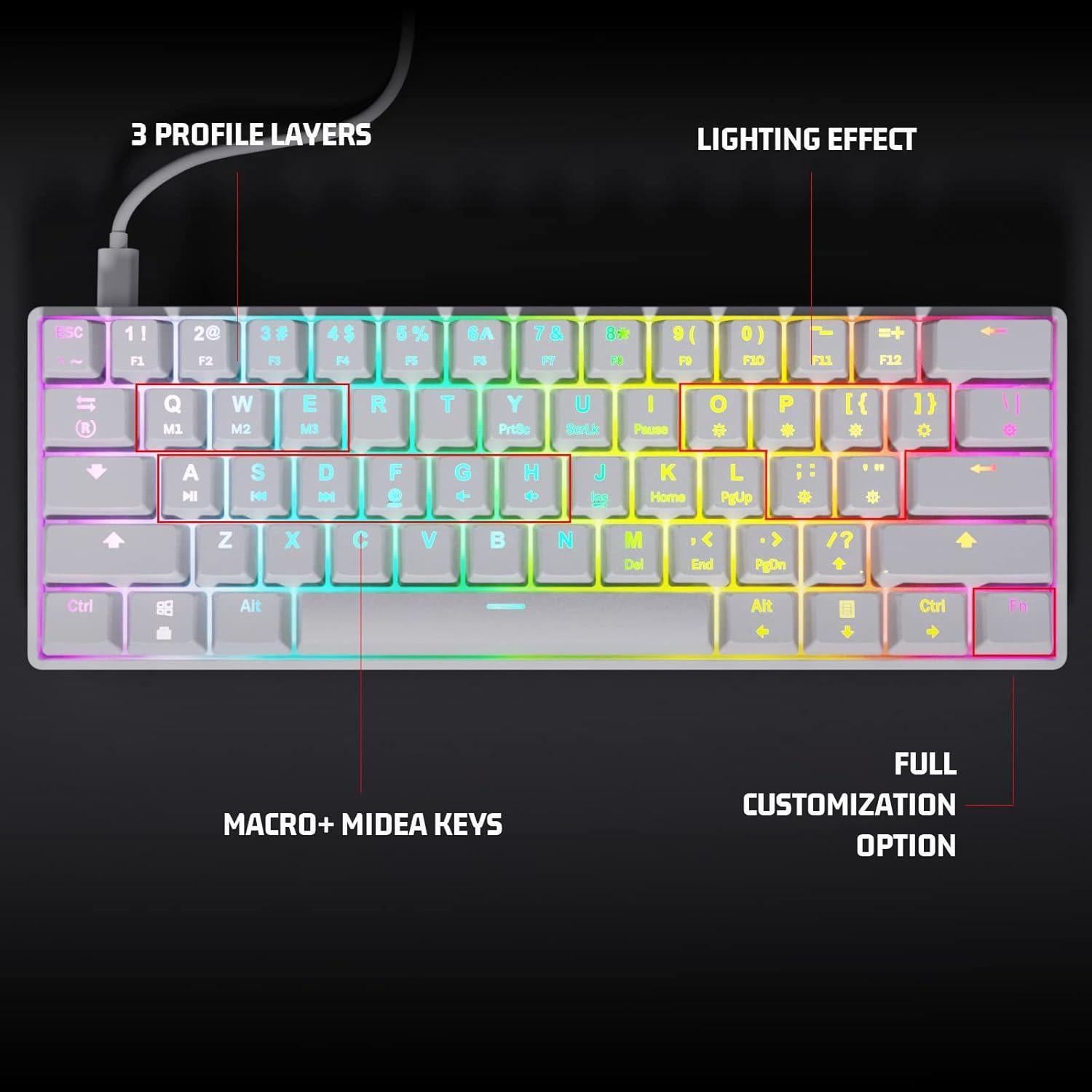 Teclado Mecánico Gaming Targeal 60% 61 Teclas RGB Programable