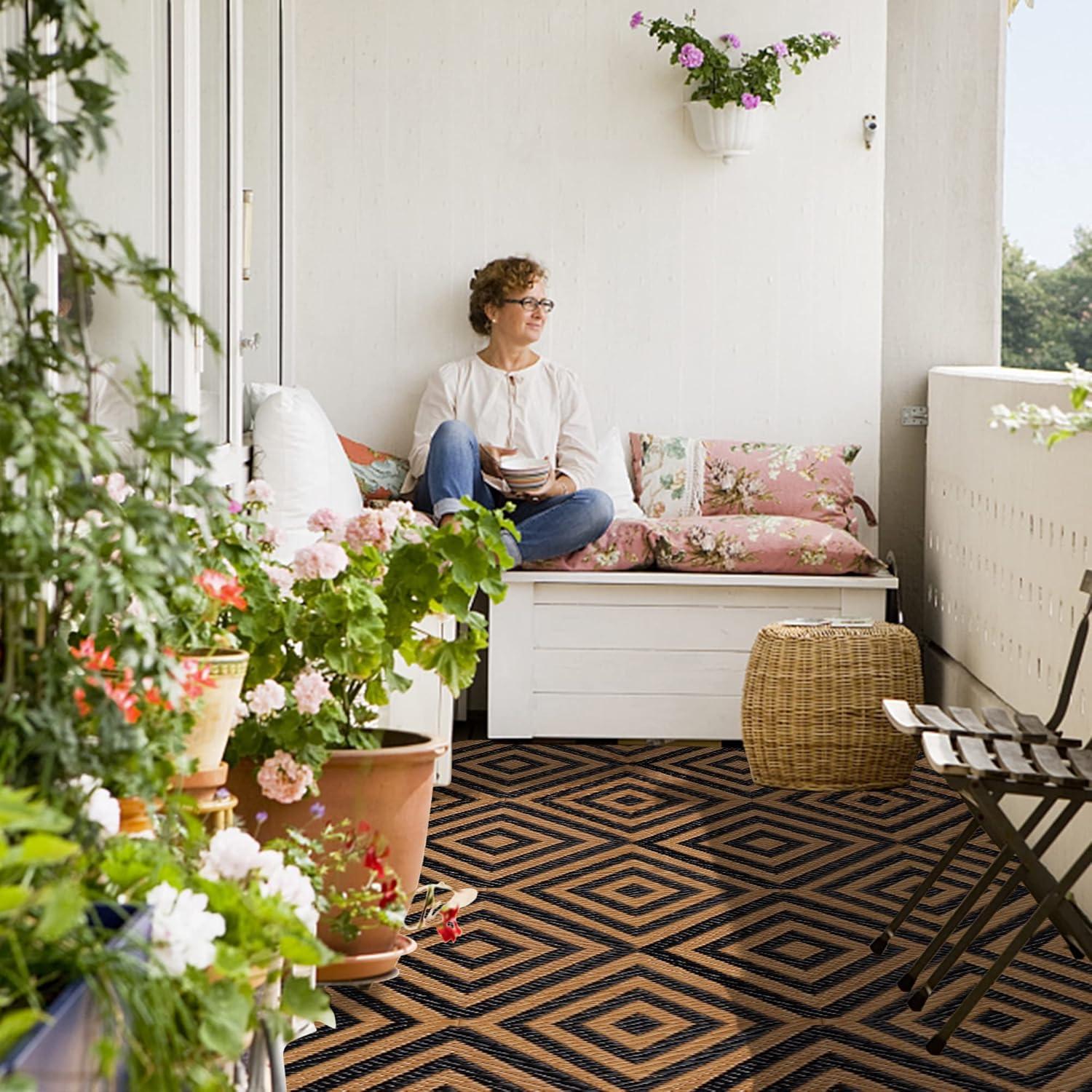 Alfombra Reversible Ridota 1.22x1.83m Patio Exterior Geométrica