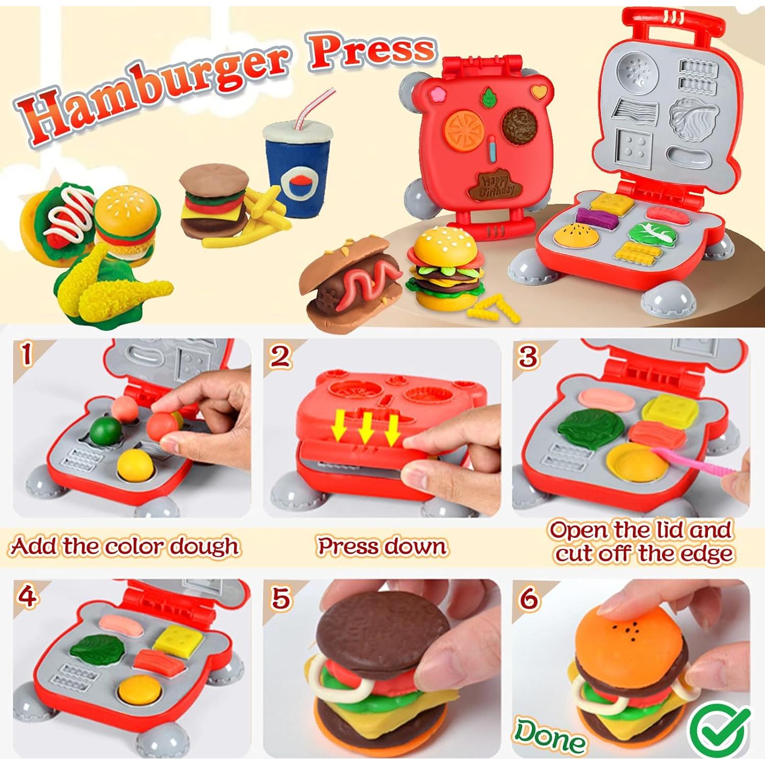 Juego de Masa 2 en 1 CORPER TOYS con Fideos y Hamburguesas