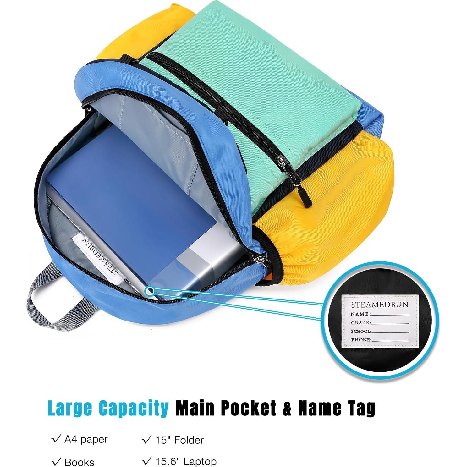 Mochila para Niños STEAMEDBUN 15" Acolchada Azul y Naranja