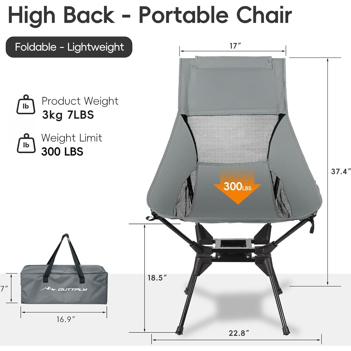 Silla Plegable Giratoria OUTTPLY con Respaldo Alto y Soporte Cabeza