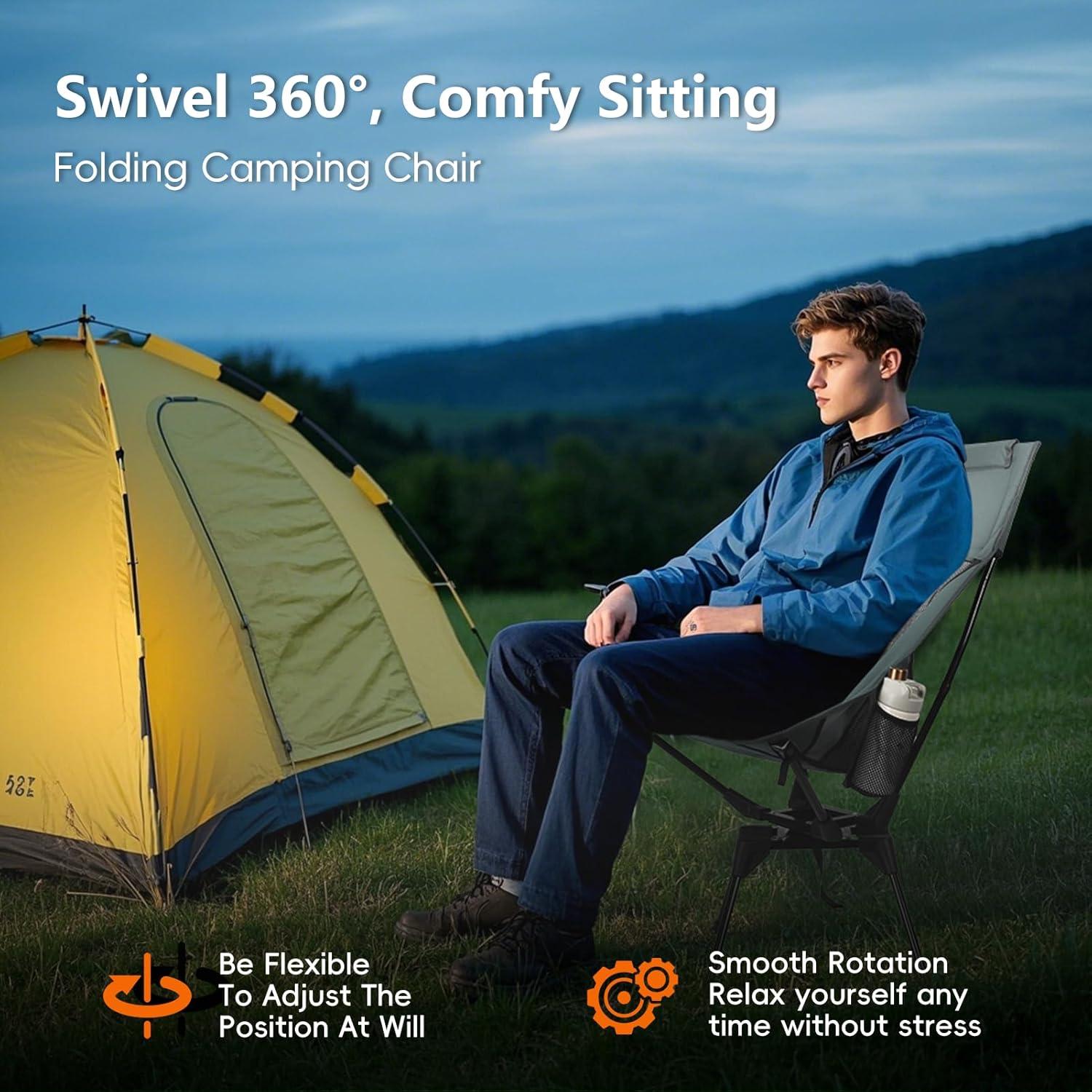 Silla Plegable Giratoria OUTTPLY con Respaldo Alto y Soporte Cabeza