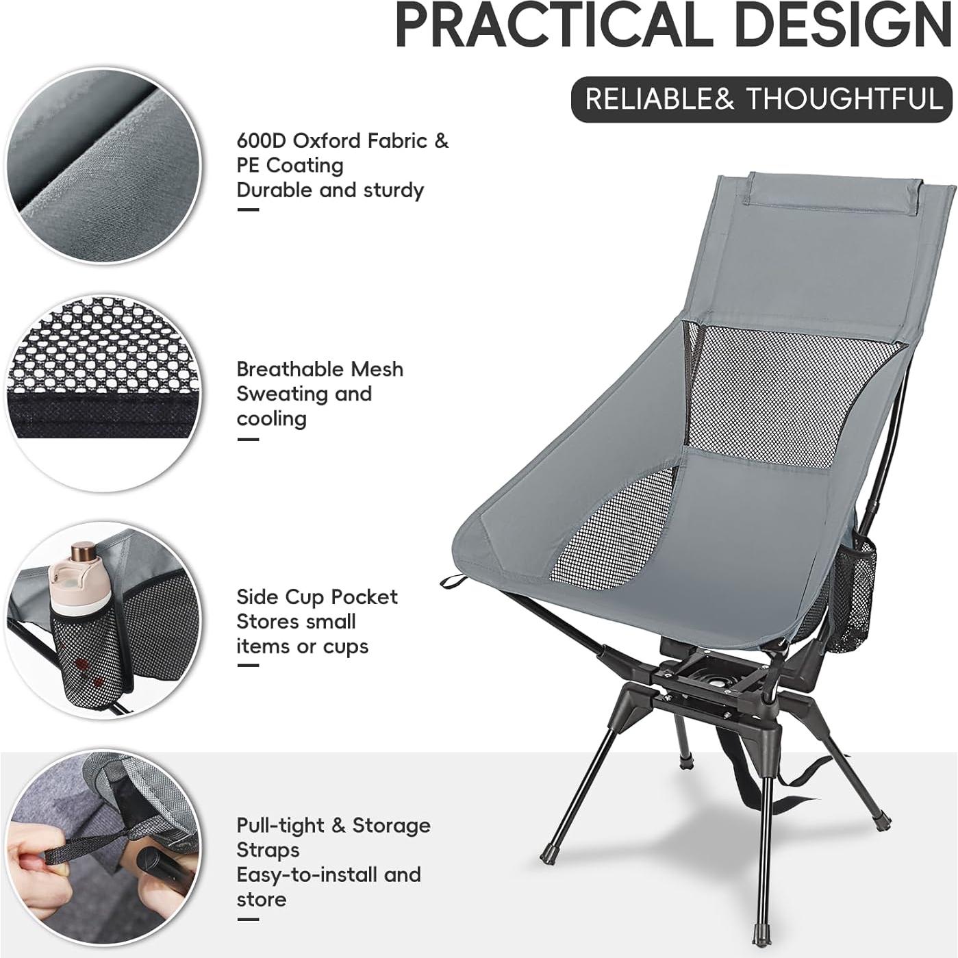 Silla Plegable Giratoria OUTTPLY con Respaldo Alto y Soporte Cabeza