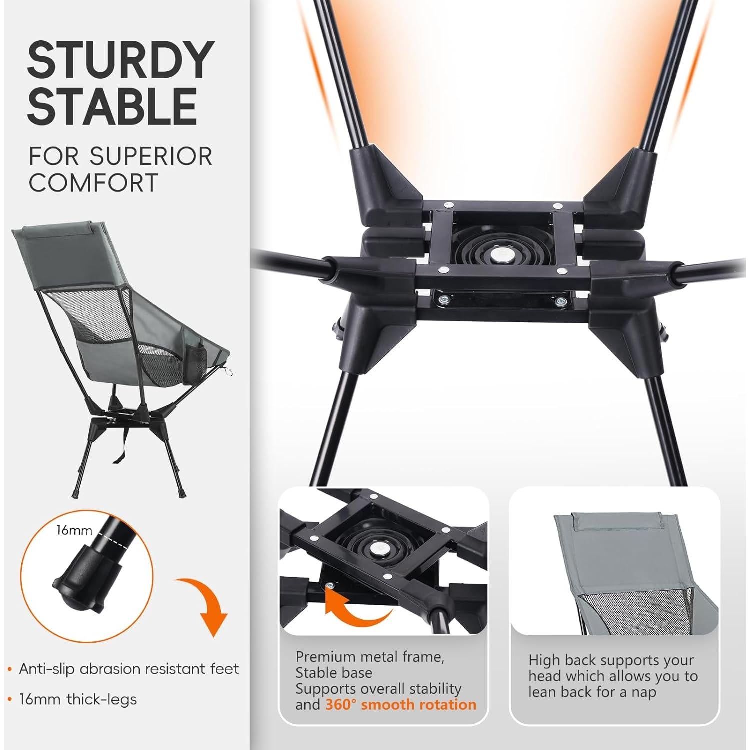 Silla Plegable Giratoria OUTTPLY con Respaldo Alto y Soporte Cabeza