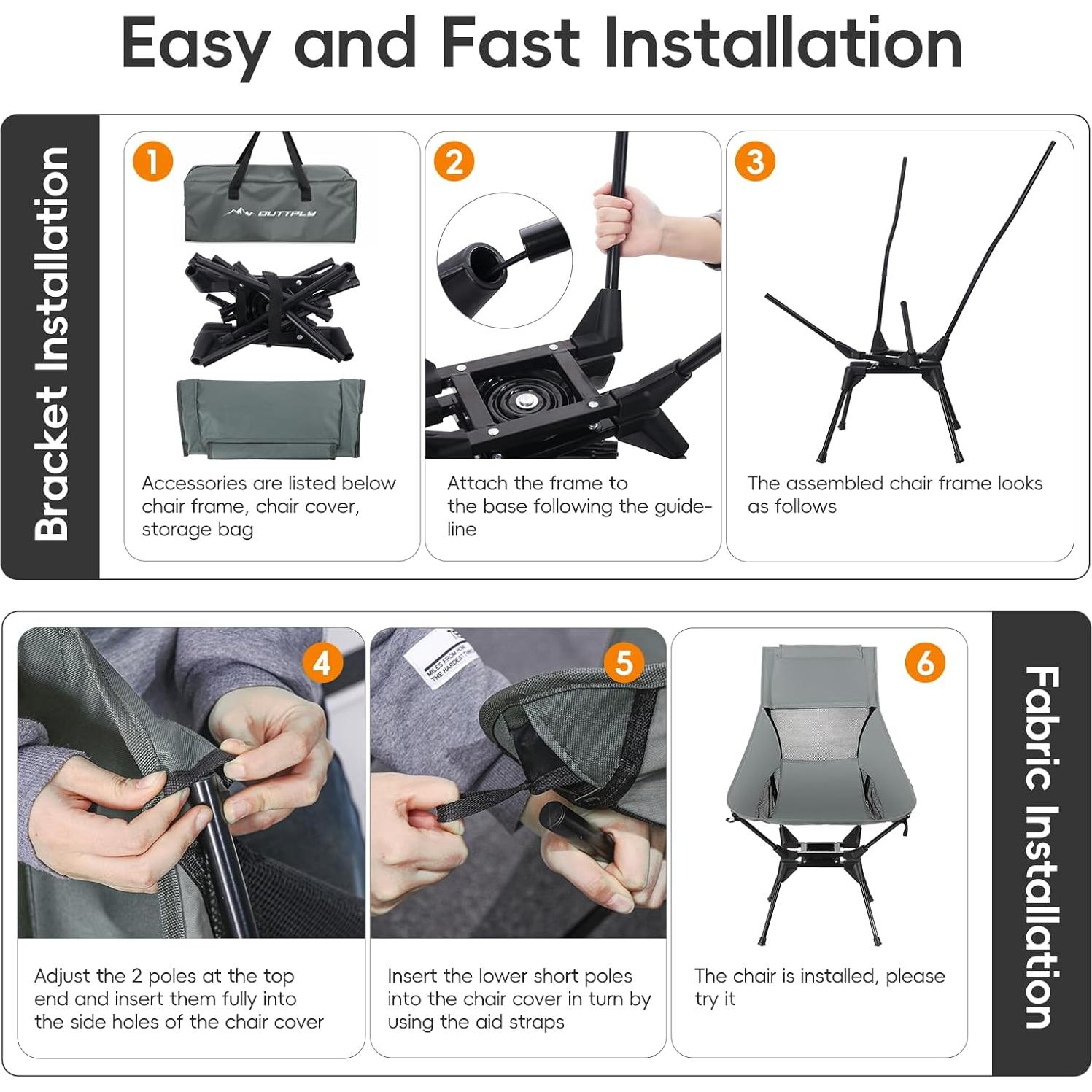 Silla Plegable Giratoria OUTTPLY con Respaldo Alto y Soporte Cabeza