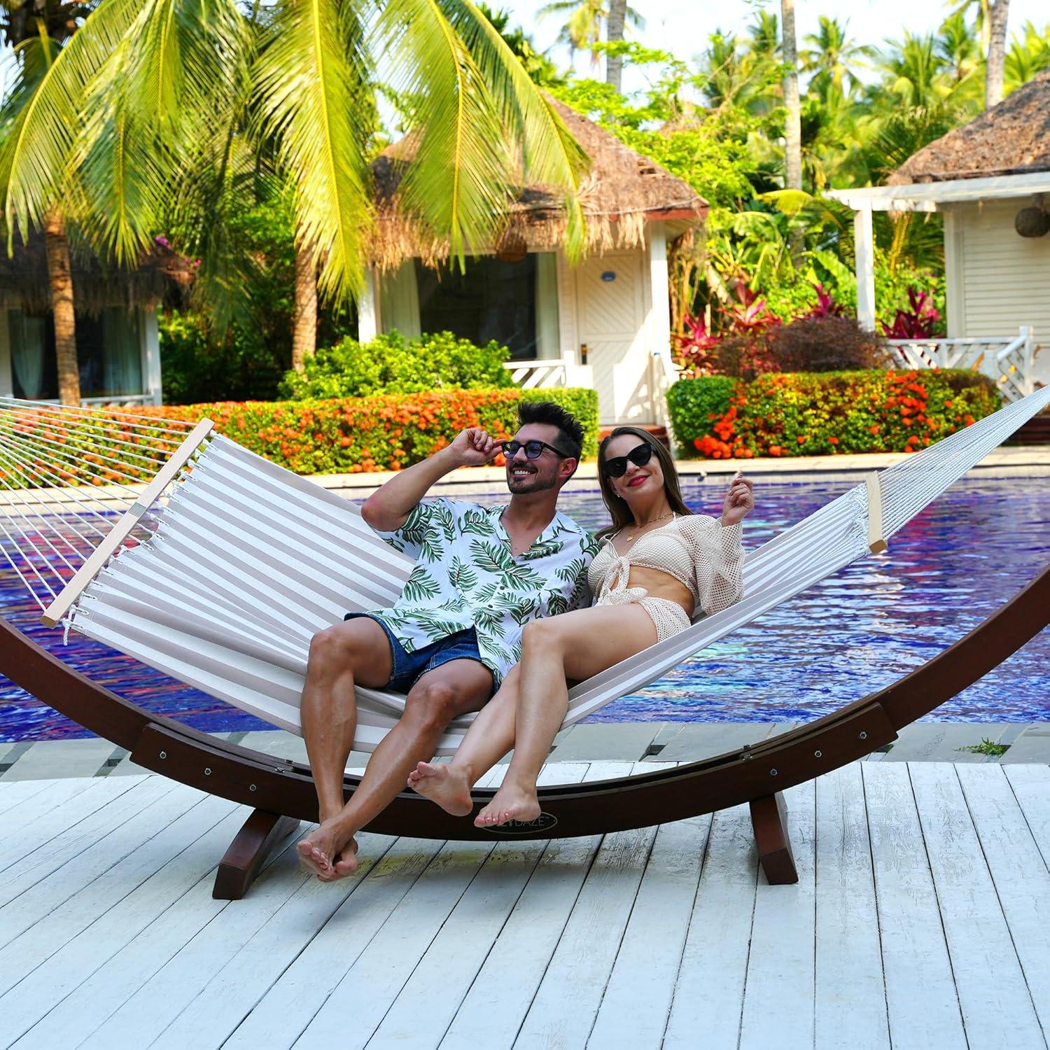 Hamaca Lazy Daze Doble Textilene Rayas Beige 204 kg