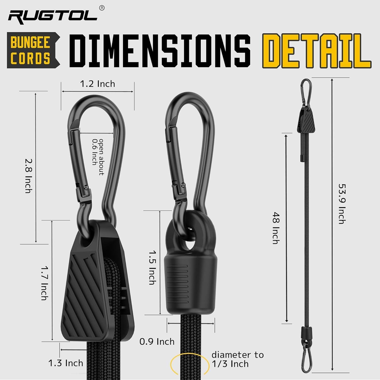 Cuerdas Bungee Ajustables Rugtol 48" (121.92 cm) - Paquete de 6