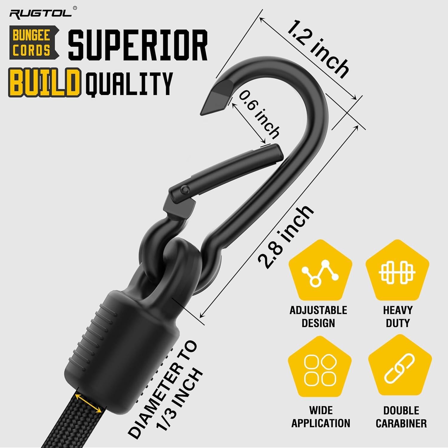 Cuerdas Bungee Ajustables Rugtol 48" (121.92 cm) - Paquete de 6