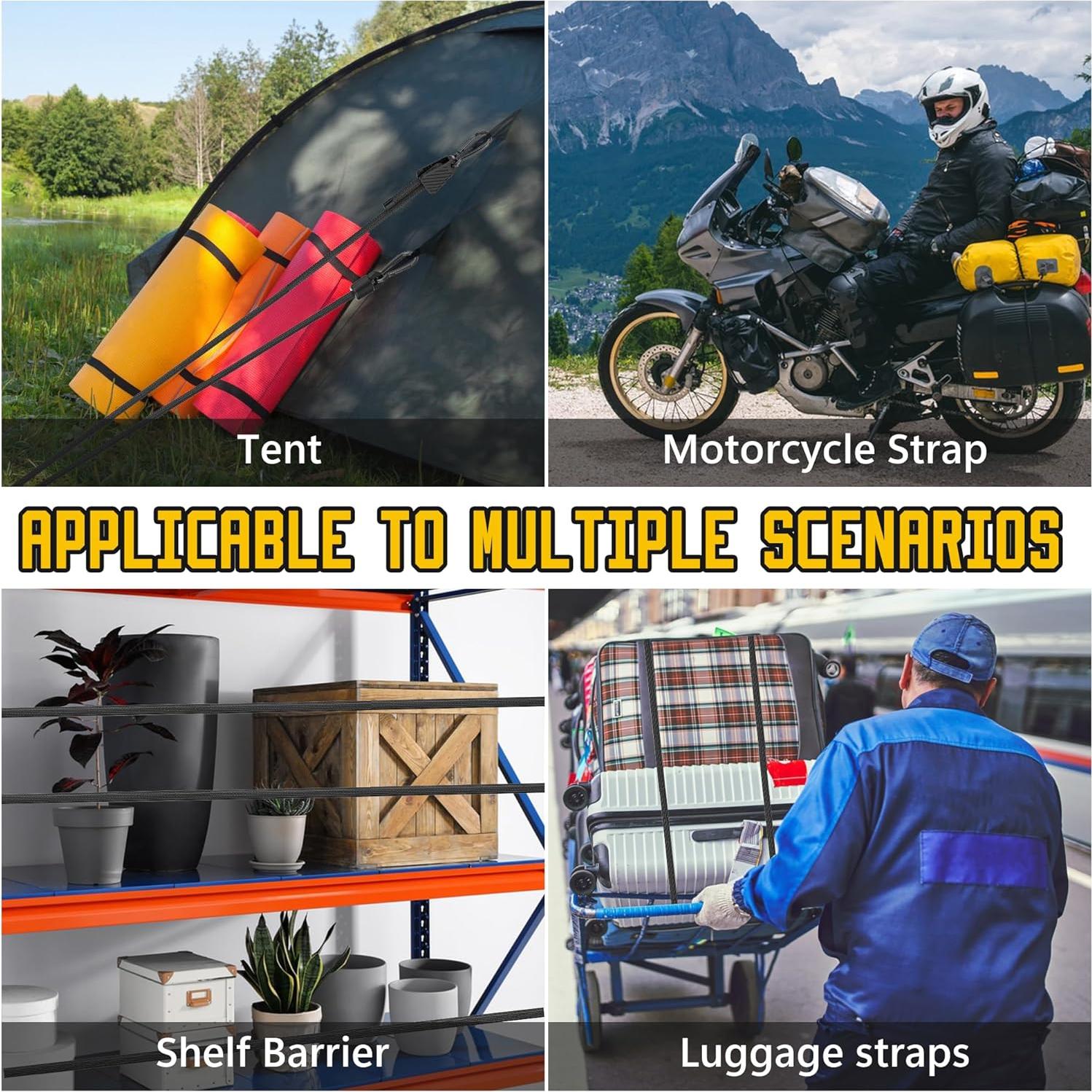 Cuerdas Bungee Ajustables Rugtol 48" (121.92 cm) - Paquete de 6