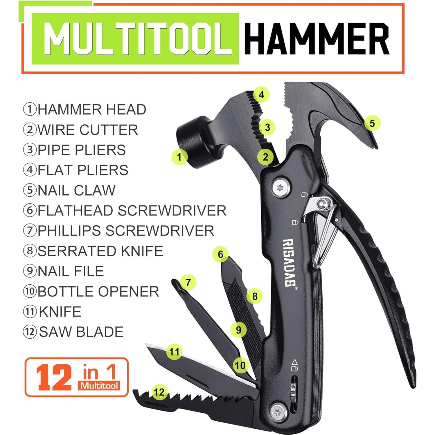 Martillo Multiherramienta 12-en-1 RISADAS con Bolsa de Nylon