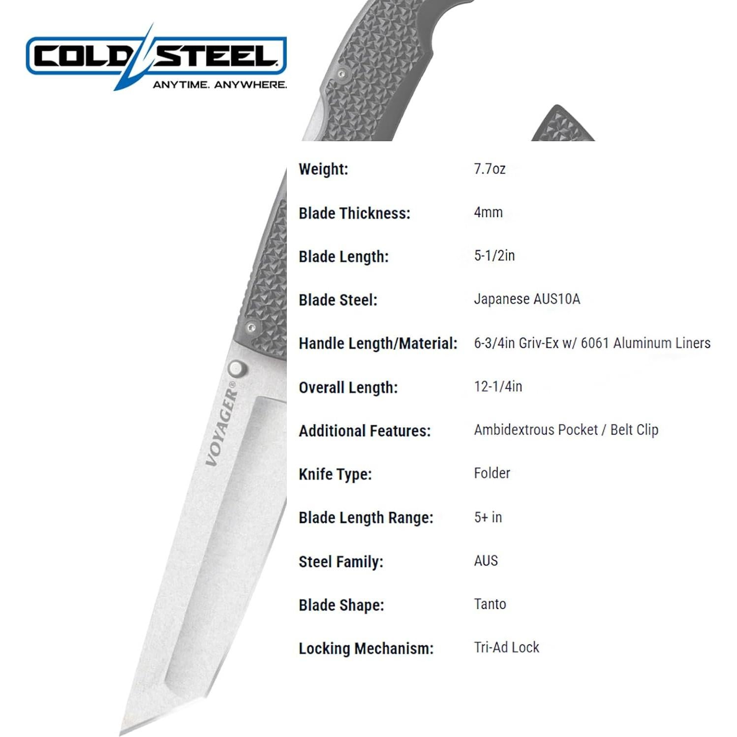 Cuchillo Plegable Cold Steel Voyager 5.5" AUS10A Punta Tanto