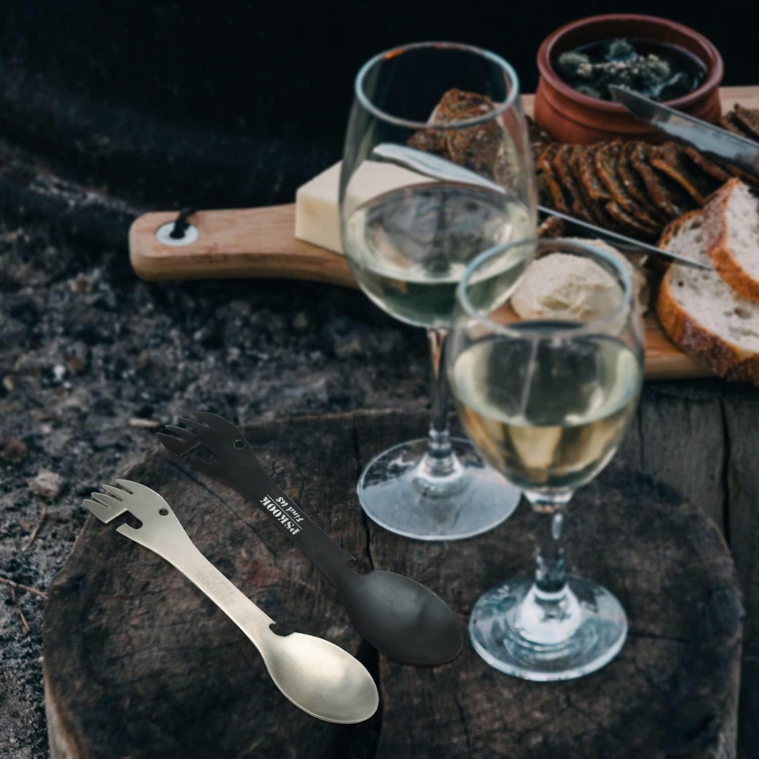 Cuchara Táctica 5-en-1 PSKOOK Acero Inoxidable 17.5cm Negra