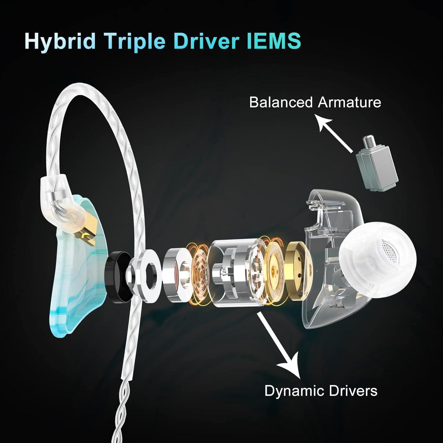 Auriculares in ear BASN Bsinger MMCX HiFi 3 Controladores