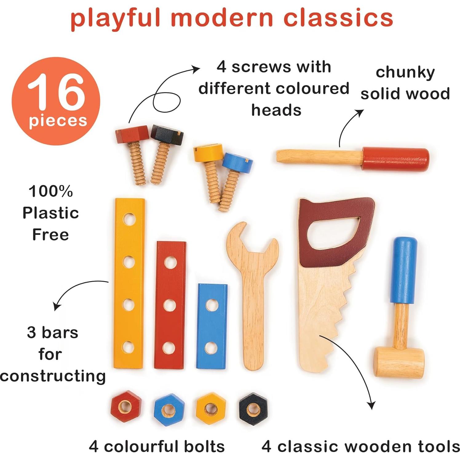 Kit de Herramientas de Madera Mentari - Juego de Construcción 3+