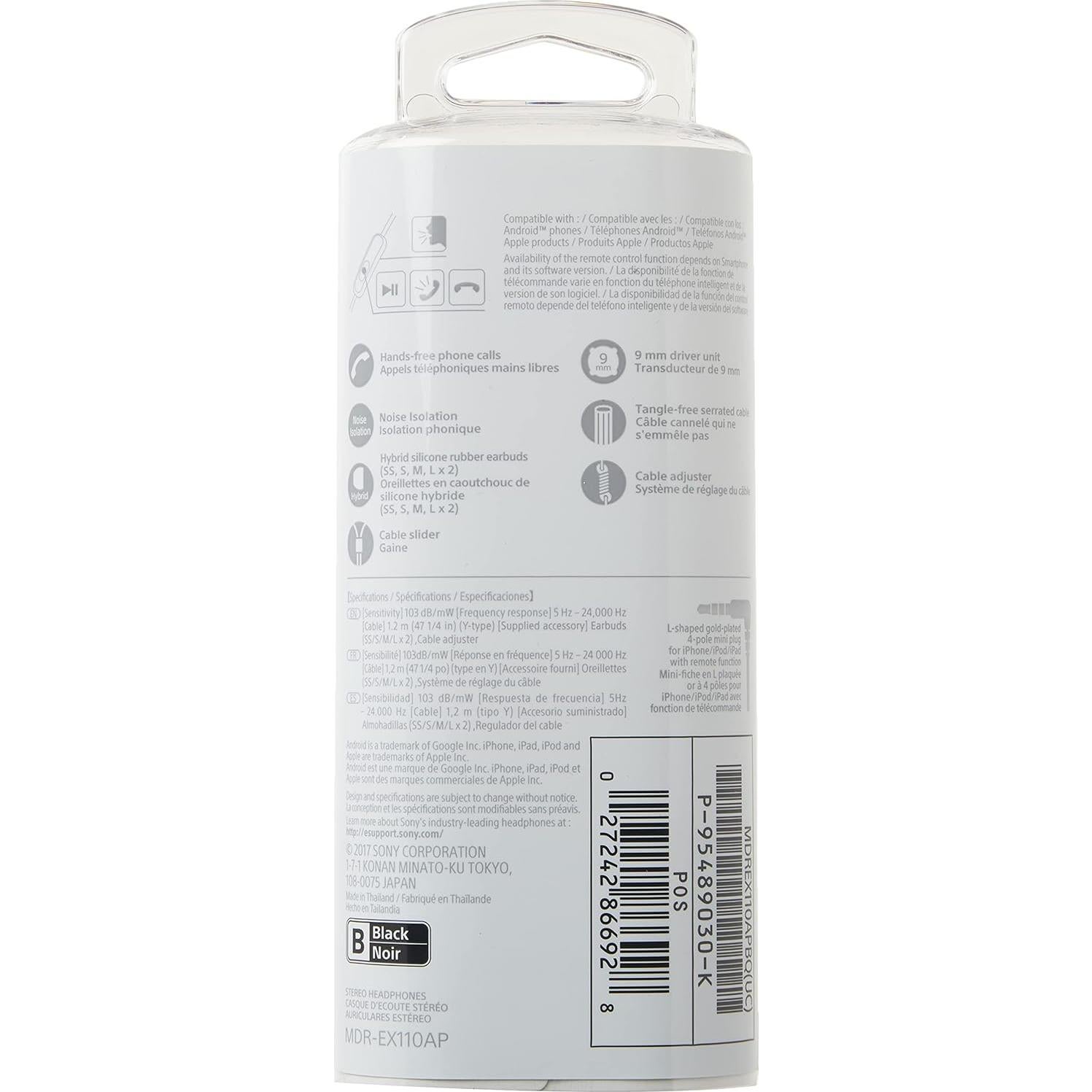 Auriculares Sony MDREX110AP con micrófono y control - Negro