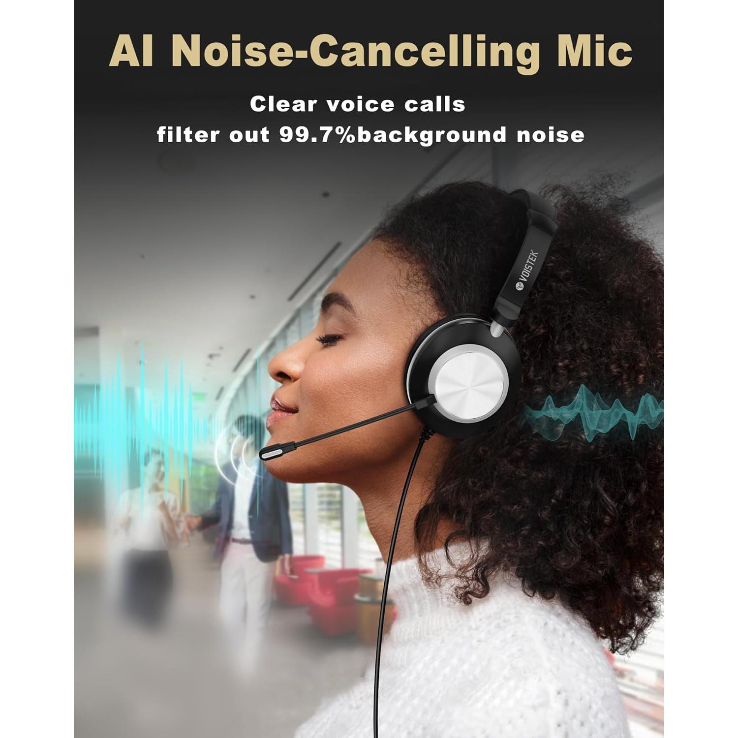 Auriculares Voistek USB con Micrófono y Cancelación de Ruido