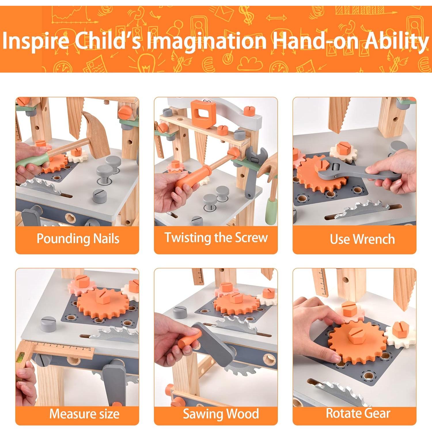 Banco de herramientas de madera Varbertos para niños 0,91 kg